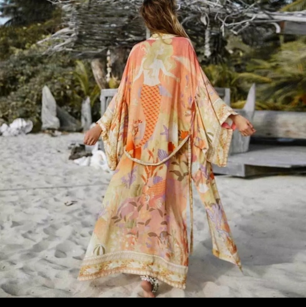 Mermaid Dreams Boho Kimono Duster Robe Coverup - Picture 5 of 8